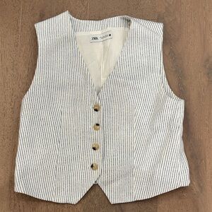 Zara Blue and White Striped Button Vest